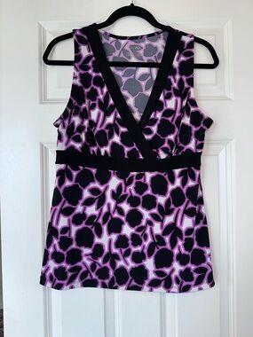 Merona Purple and Black Abstract Print V-Neck Tank Top Sz M